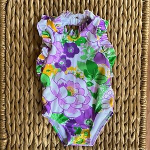 Janie and Jack Ruffle Purple Floral Key Back One Piece Swimsuit 12-18